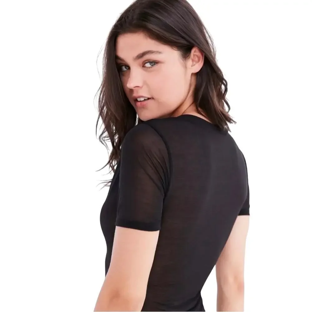 Urban Outfitters Sheer Mesh Black V-Neck Bodysuit NWOT Small - Picture 6 of 8
